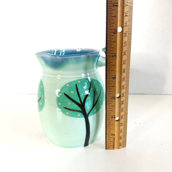 Studio Art Pottery Pitcher Hand Painted Tree with Bird on Handle Celadon Color - Picture 9 of 10